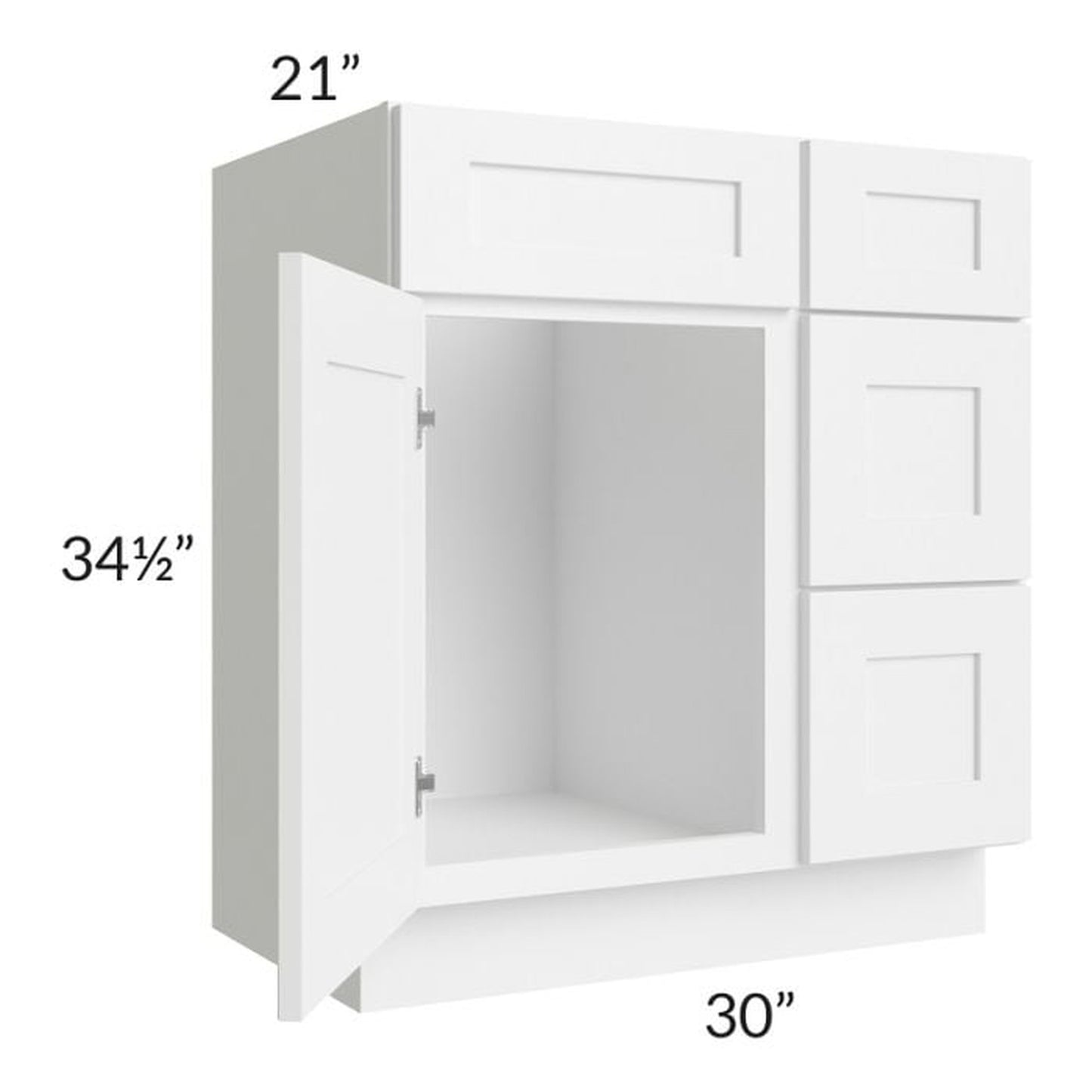 RTA Frosted White Shaker 30" Vanity Sink Base Cabinet (Drawers on Right)