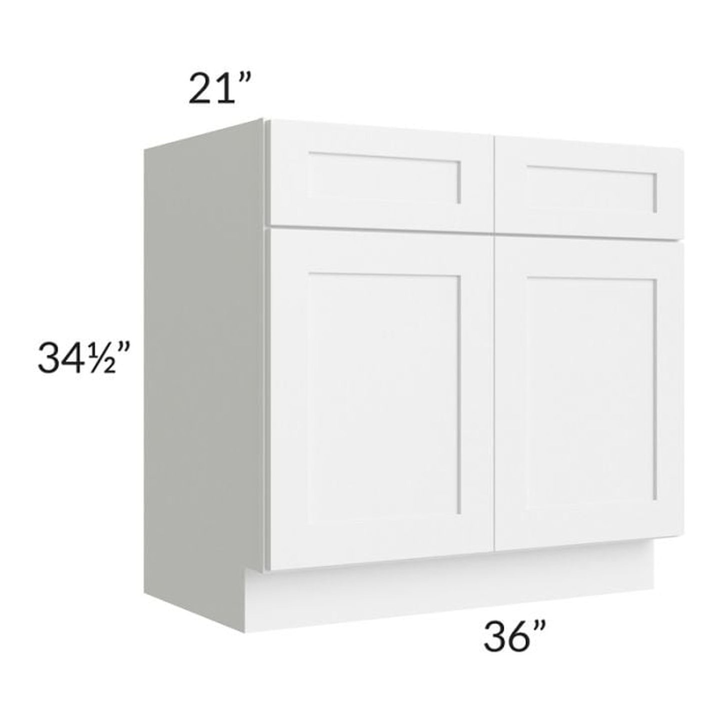 RTA Frosted White Shaker 36" Vanity Sink Base Cabinet with 2 Decorative End Panels