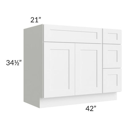 RTA Frosted White Shaker 42" Vanity Sink Base Cabinet (Drawers on Right)