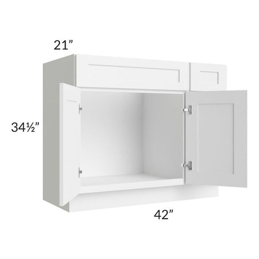 RTA Frosted White Shaker 42" Vanity Sink Base Cabinet (Drawers on Right) with 1 Decorative End Panel