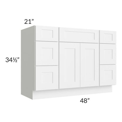 RTA Frosted White Shaker 48" Vanity Sink Base Cabinet with Drawers with 1 Decorative End Panel