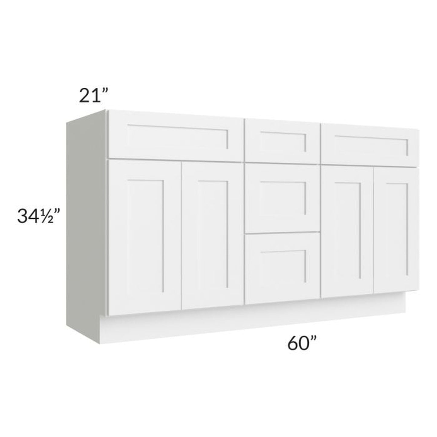 RTA Frosted White Shaker 60" Vanity Sink Base Cabinet with 3 Drawers