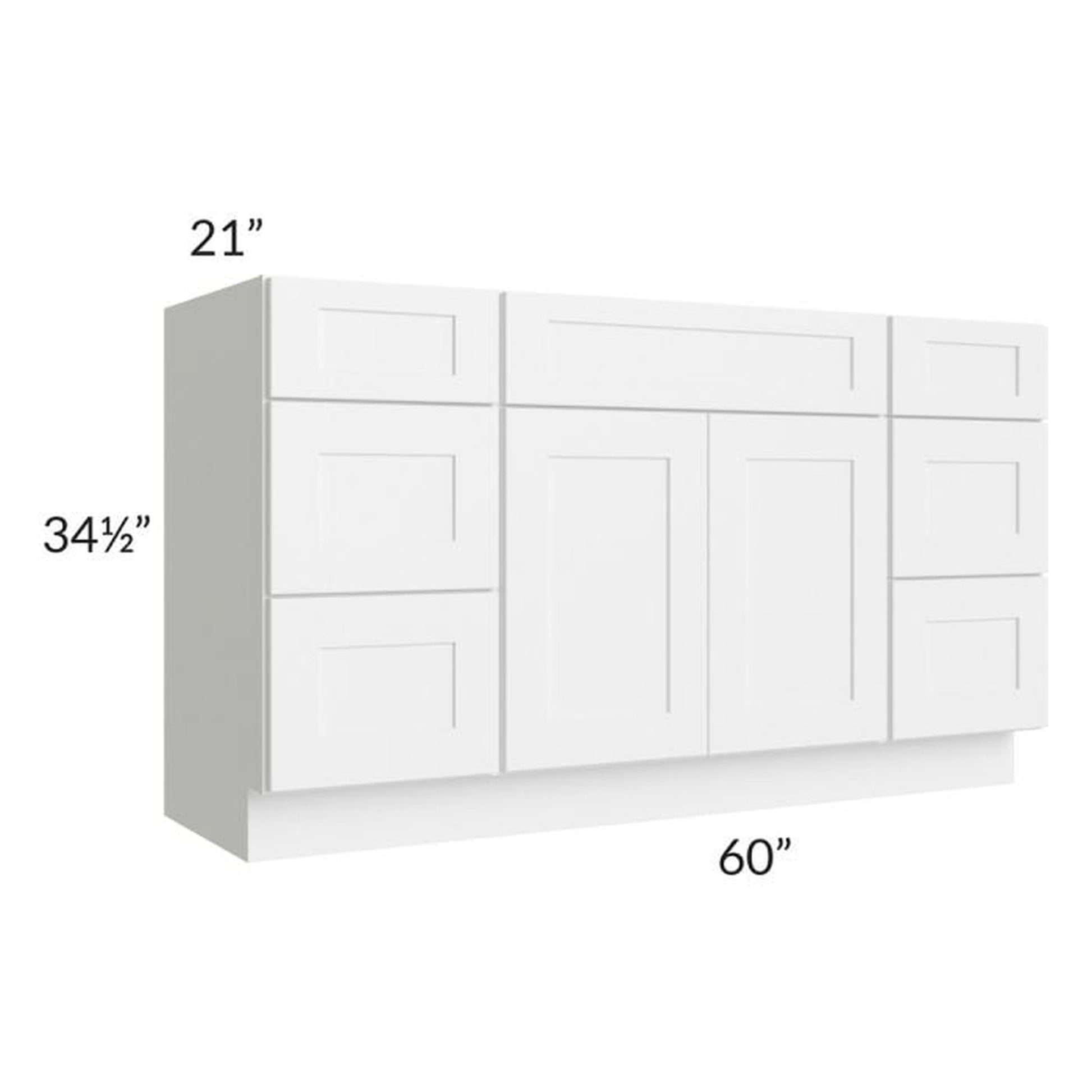 RTA Frosted White Shaker 60" Vanity Sink Base Cabinet with 6 Drawers