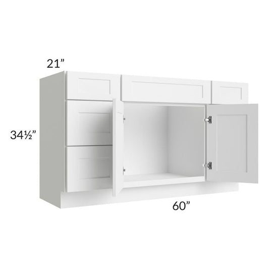 RTA Frosted White Shaker 60" Vanity Sink Base Cabinet with 6 Drawers