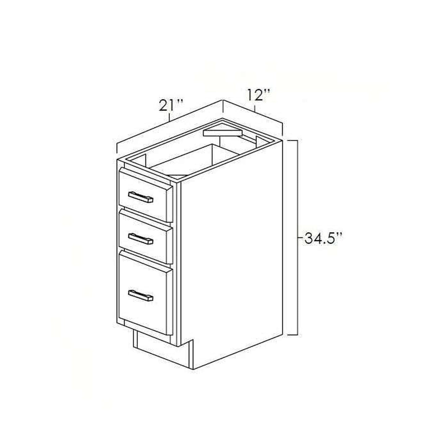 RTA Glazed Praline 12" Vanity Three Drawer Base Cabinet
