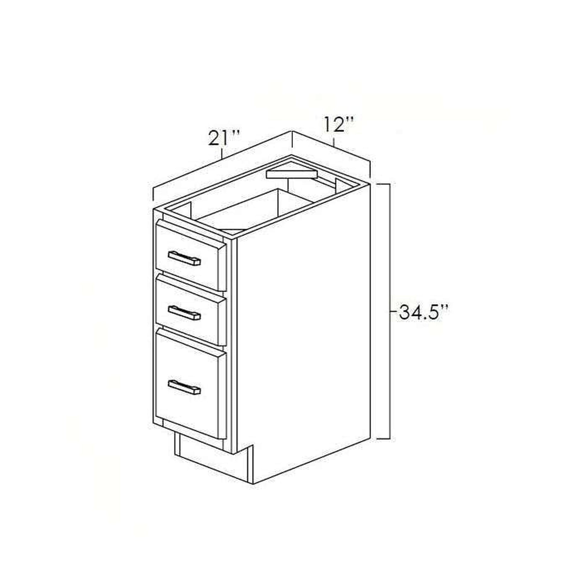 RTA Glazed Praline 12" Vanity Three Drawer Base Cabinet