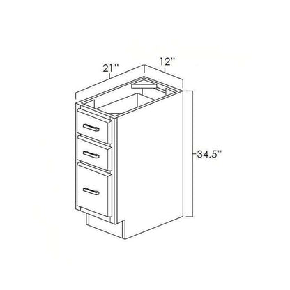 RTA Glazed Praline 12" Vanity Three Drawer Base Cabinet