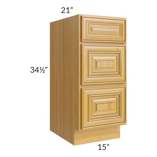 RTA Glazed Praline 15" Vanity Three Drawer Base Cabinet