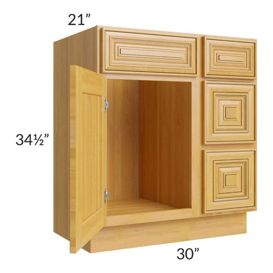 RTA Glazed Praline 30" Vanity Sink Base Cabinet (Drawers on Right)