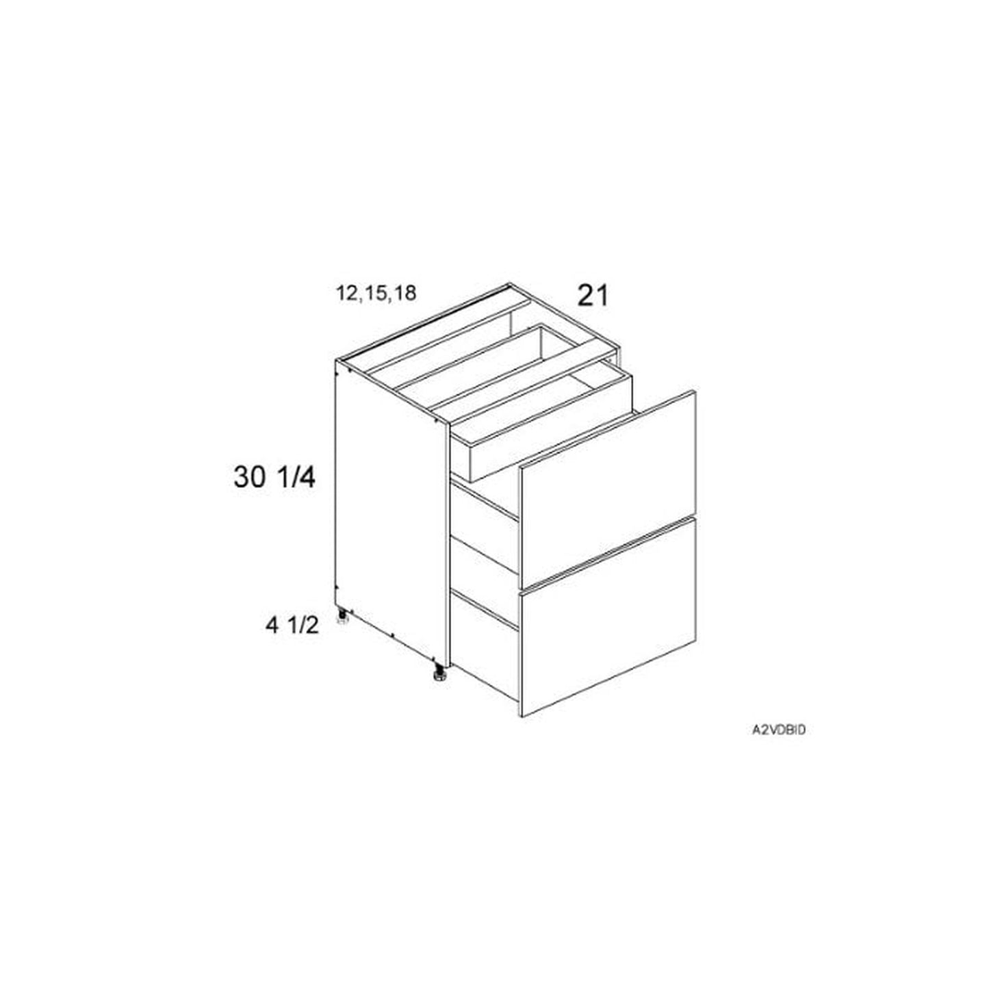 RTA Harbor Navy 12" 2-Drawer Vanity Base Cabinet with 1 Inner Drawer and 1 Finished End Panel