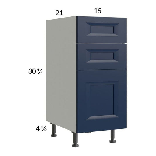 RTA Harbor Navy 15" 3-Drawer Vanity Base Cabinet with 2 Finished End Panels