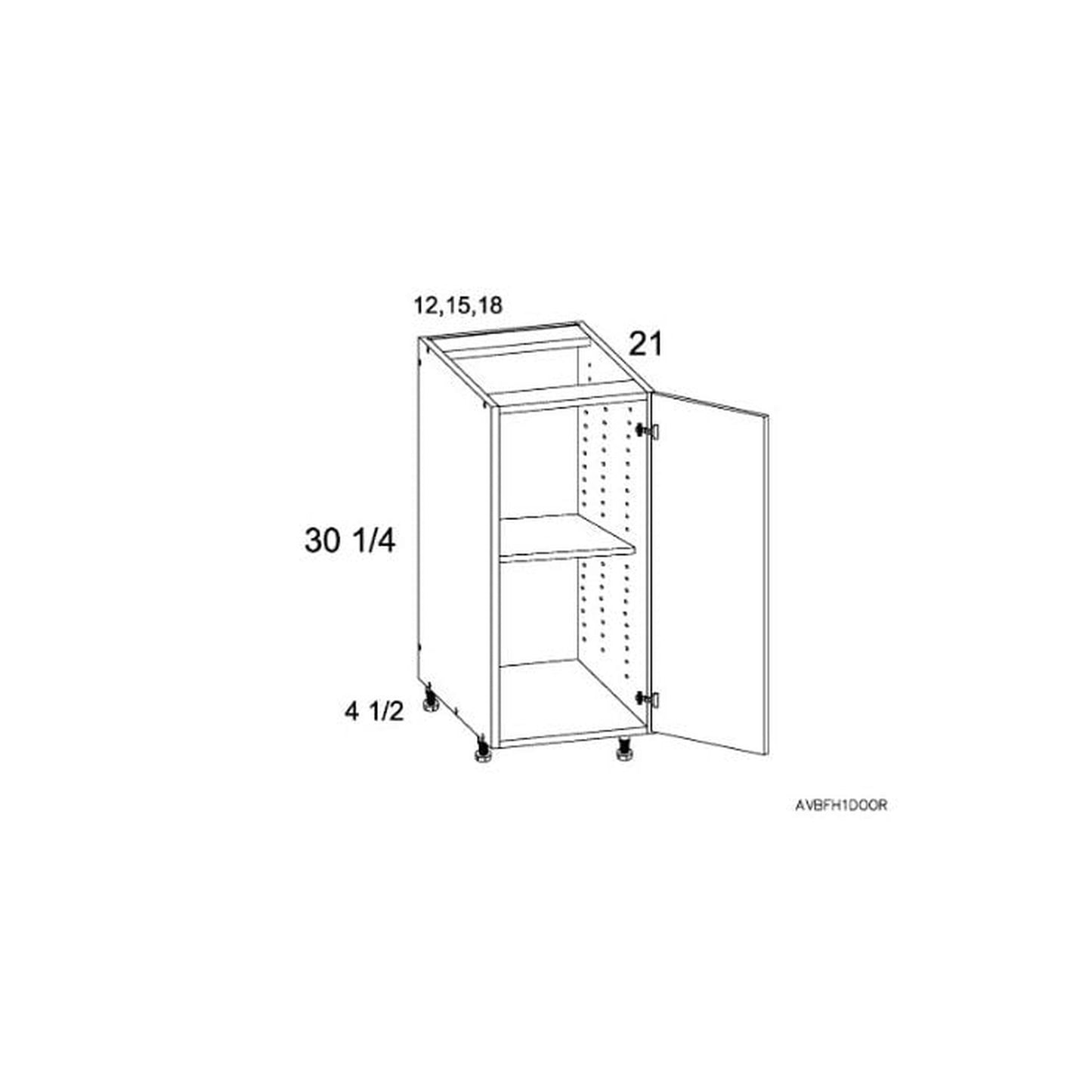 RTA Harbor Navy 15" Full Height Door Vanity Base Cabinet with 1 Finished End Panel