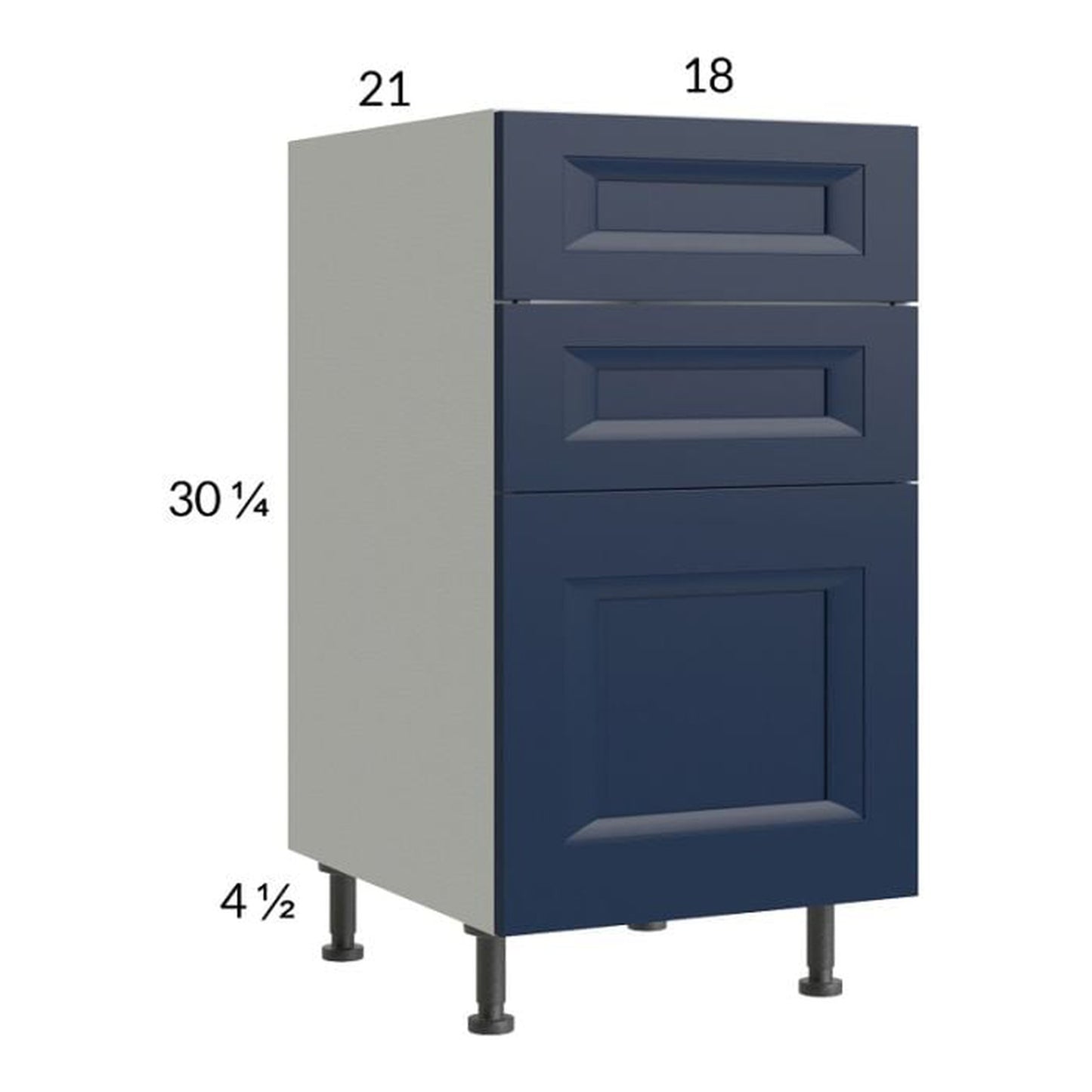 RTA Harbor Navy 18" 3-Drawer Vanity Base Cabinet with 1 Finished End Panel