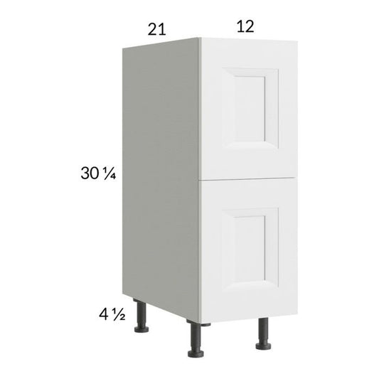 RTA Harbor White 12" 2-Drawer Vanity Base Cabinet with 1 Finished End Panel