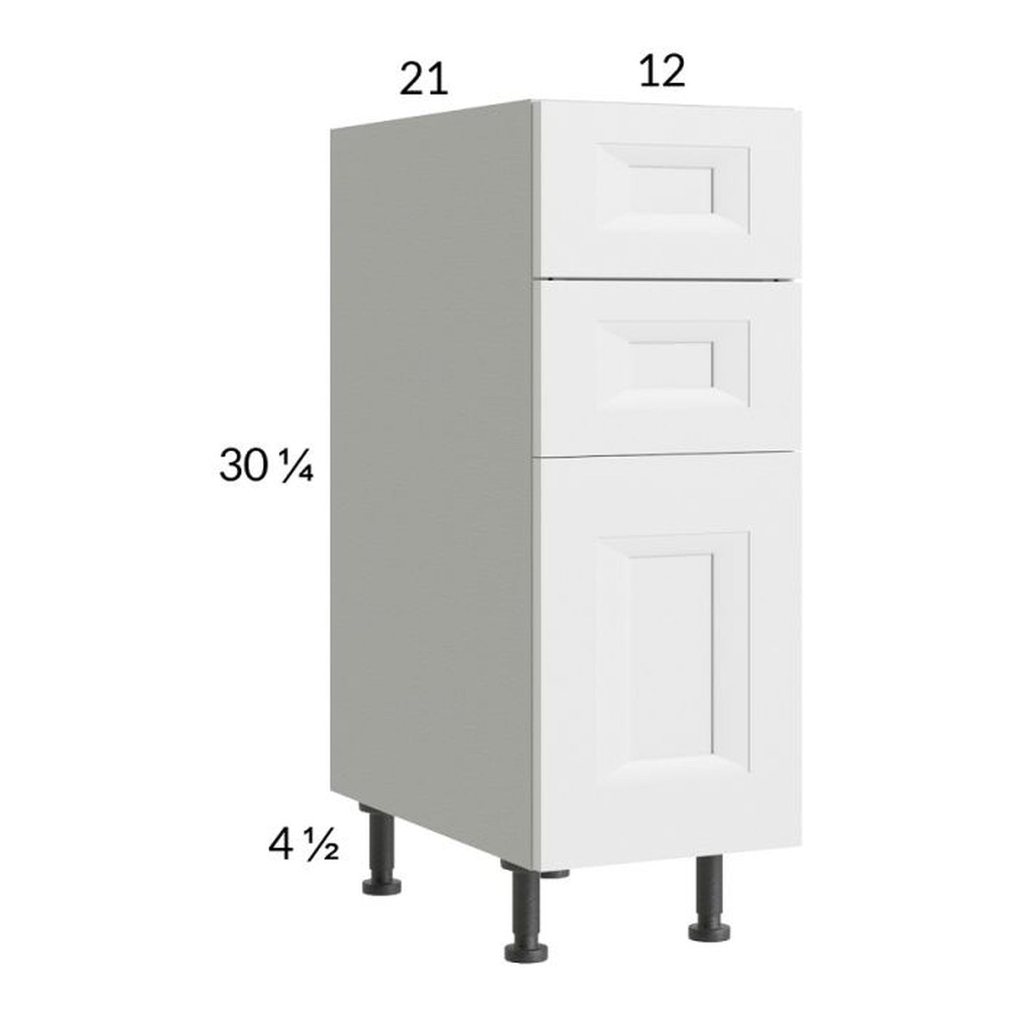 RTA Harbor White 12" 3-Drawer Vanity Base Cabinet