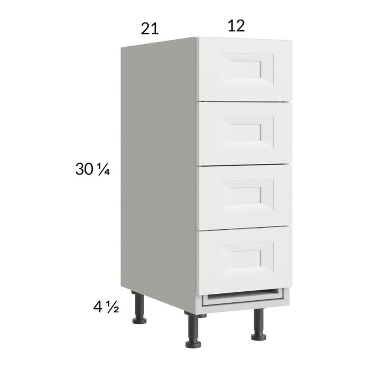 RTA Harbor White 12" 4-Drawer Vanity Base Cabinet