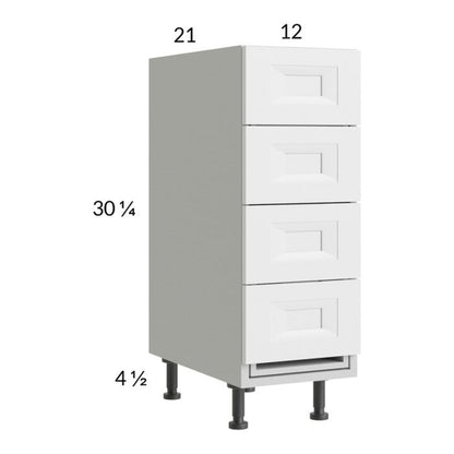 RTA Harbor White 12" 4-Drawer Vanity Base Cabinet