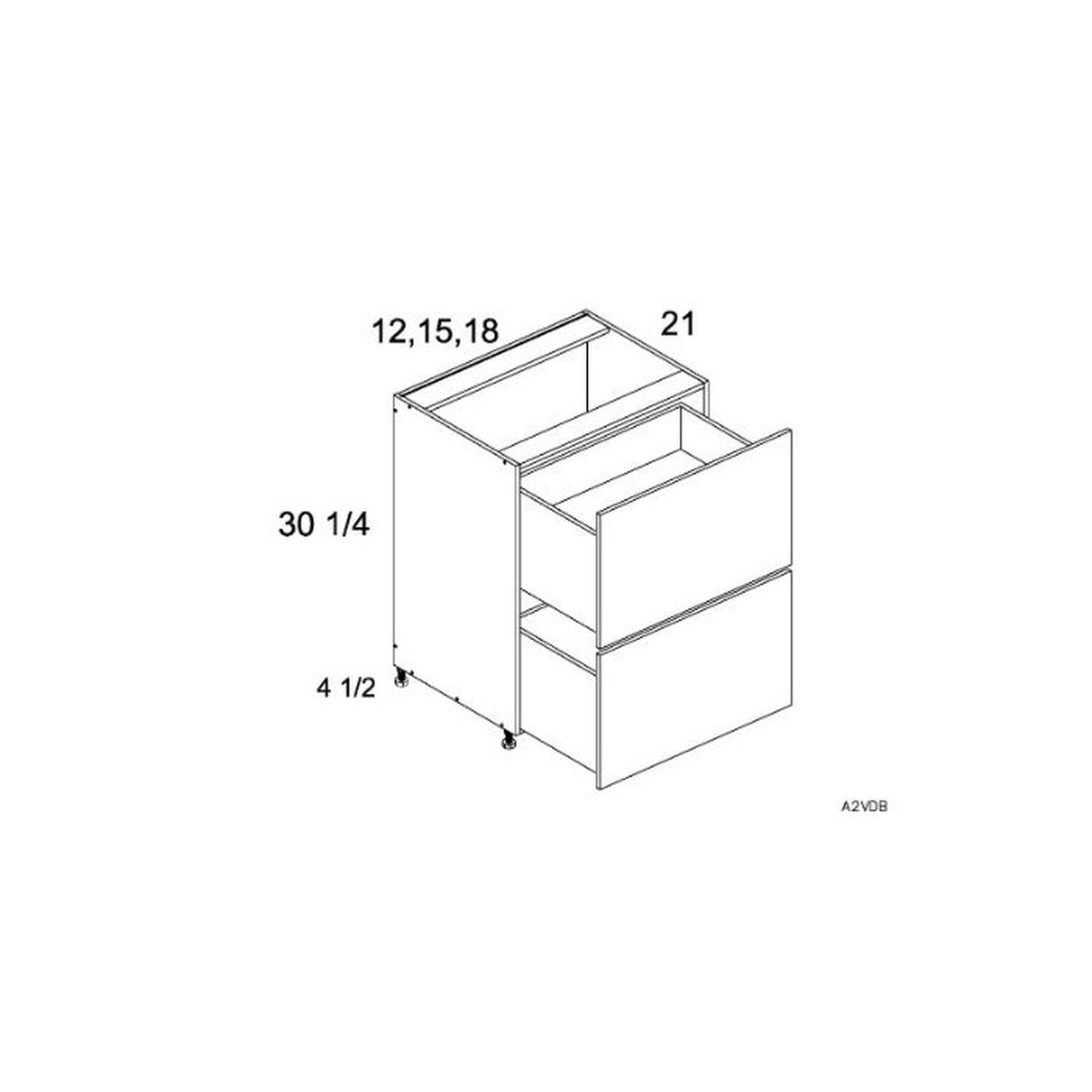 RTA Harbor White 15" 2-Drawer Vanity Base Cabinet with 2 FInished End Panels