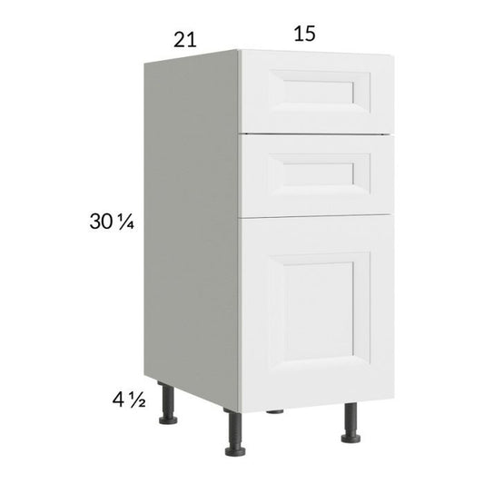 RTA Harbor White 15" 3-Drawer Vanity Base Cabinet