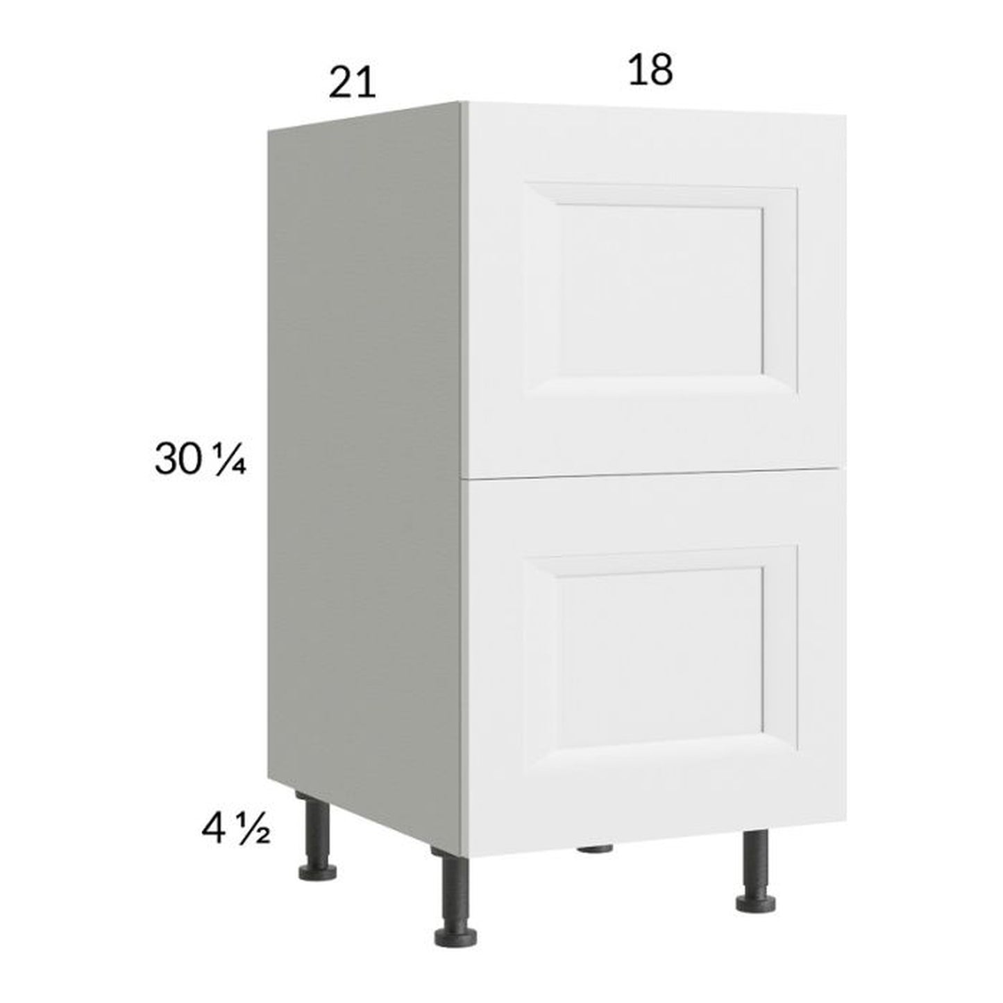 RTA Harbor White 18" 2-Drawer Vanity Base Cabinet with 1 Finished End Panel
