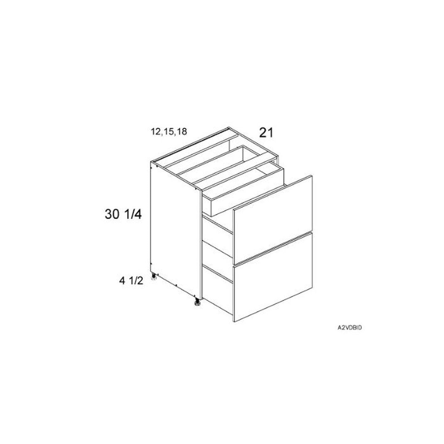 RTA Harbor White 18" 2-Drawer Vanity Base Cabinet with 1 Inner Drawer