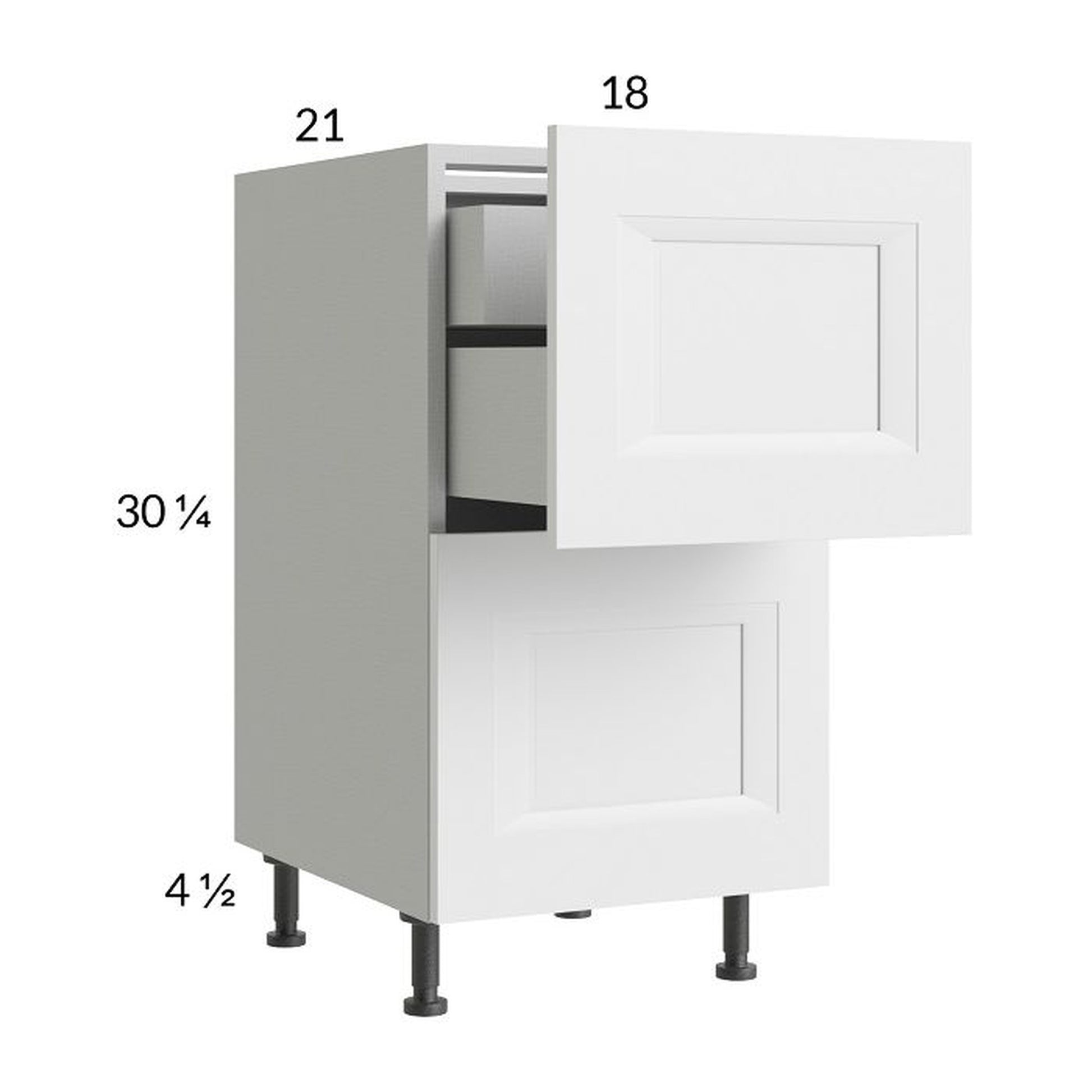 RTA Harbor White 18" 2-Drawer Vanity Base Cabinet with 1 Inner Drawer