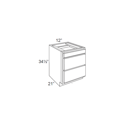 RTA Lakewood White 12" 3-Drawer Vanity Base Cabinet
