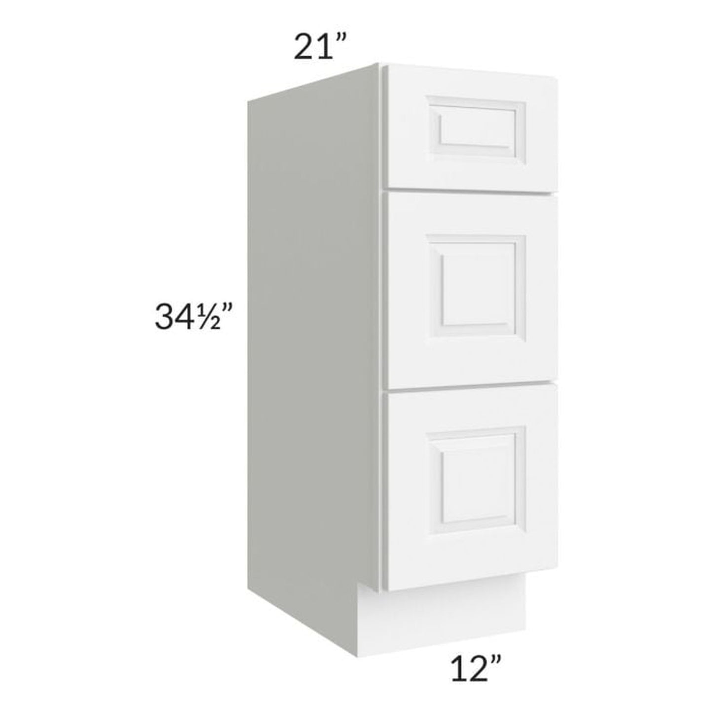 RTA Lakewood White 12" 3-Drawer Vanity Base Cabinet with 1 Decorative End Panel