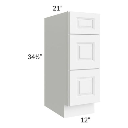 RTA Lakewood White 12" 3-Drawer Vanity Base Cabinet with 2 Decorative End Panels