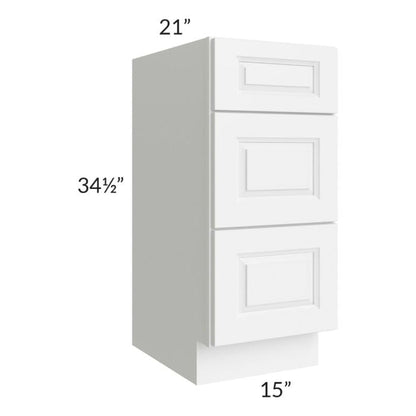 RTA Lakewood White 15" 3-Drawer Vanity Base Cabinet with 1 Decorative End Panel