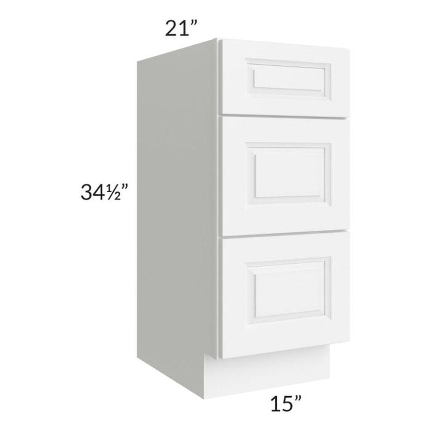 RTA Lakewood White 15" 3-Drawer Vanity Base Cabinet with 2 Decorative End Panels