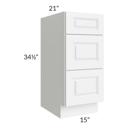 RTA Lakewood White 15" 3-Drawer Vanity Base Cabinet