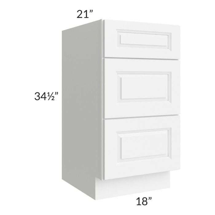 RTA Lakewood White 18" 3-Drawer Vanity Base Cabinet with 1 Decorative End Panel