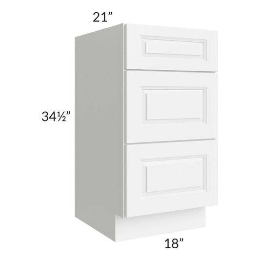 RTA Lakewood White 18" 3-Drawer Vanity Base Cabinet with 2 Decorative End Panels