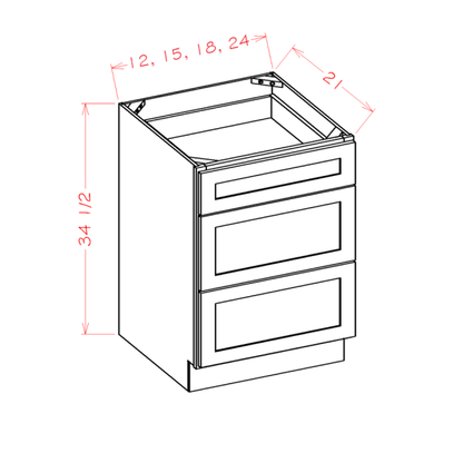 RTA Lakewood White 24" 3-Drawer Vanity Base Cabinet