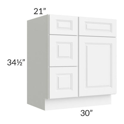 RTA Lakewood White 30" Vanity Base Cabinet (Drawers on Left)