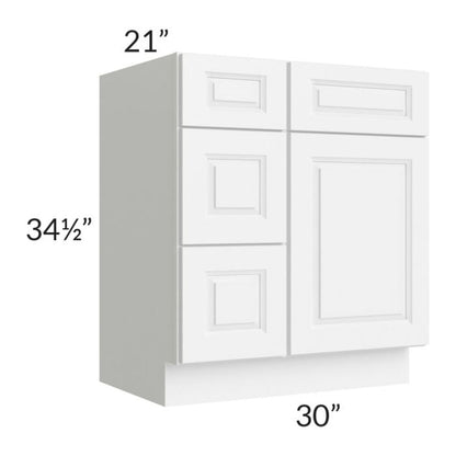 RTA Lakewood White 30" Vanity Base Cabinet (Drawers on Left) with 1 Decorative End Panel