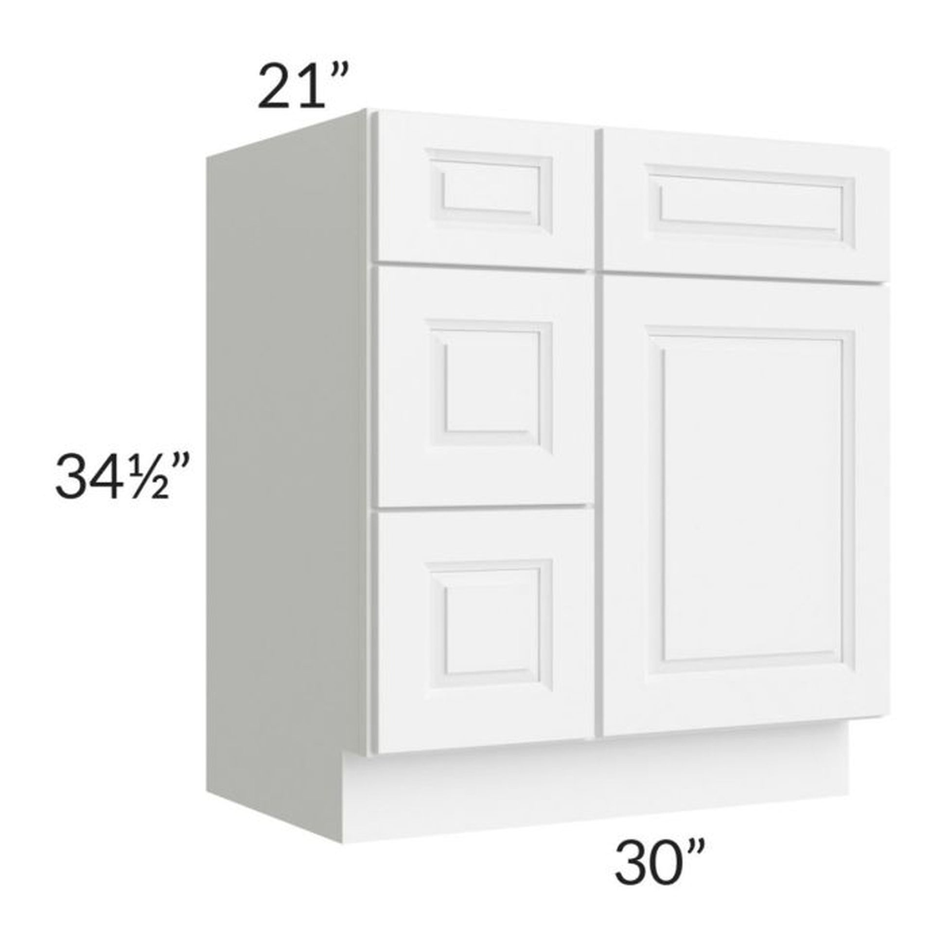 RTA Lakewood White 30" Vanity Base Cabinet (Drawers on Left) with 2 Decorative End Panels