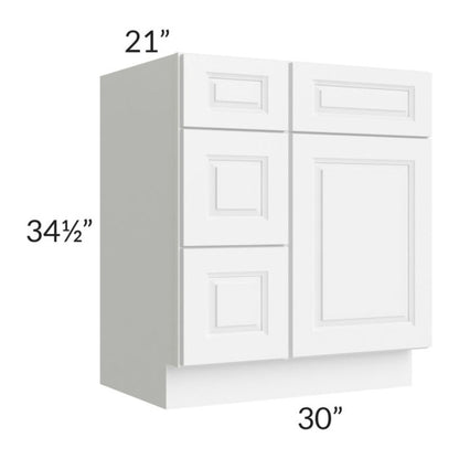 RTA Lakewood White 30" Vanity Base Cabinet (Drawers on Left) with 2 Decorative End Panels