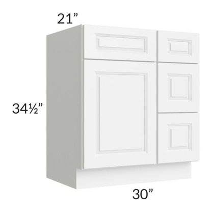 RTA Lakewood White 30" Vanity Base Cabinet (Drawers on Right)