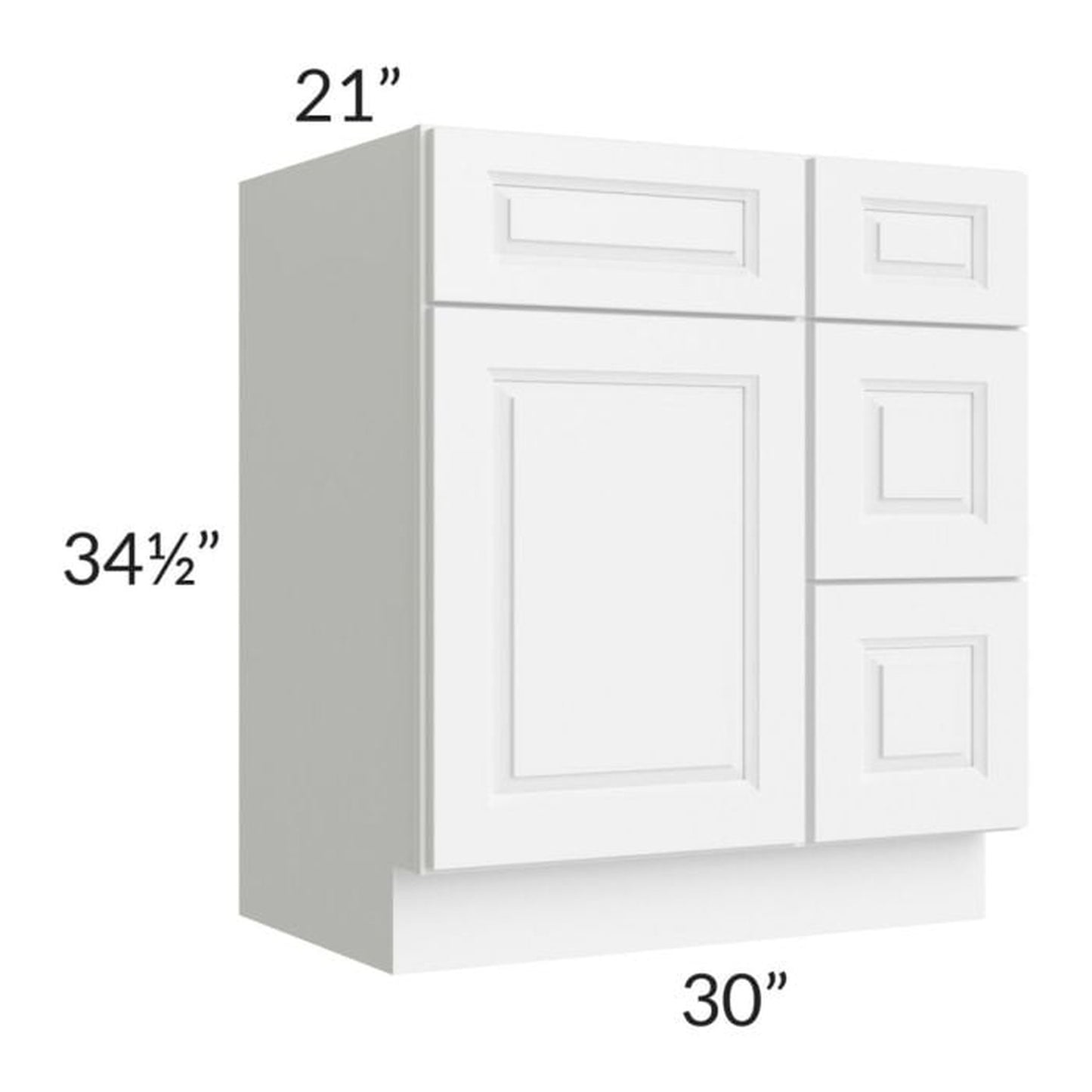 RTA Lakewood White 30" Vanity Base Cabinet (Drawers on Right) with 1 Decorative End Panel