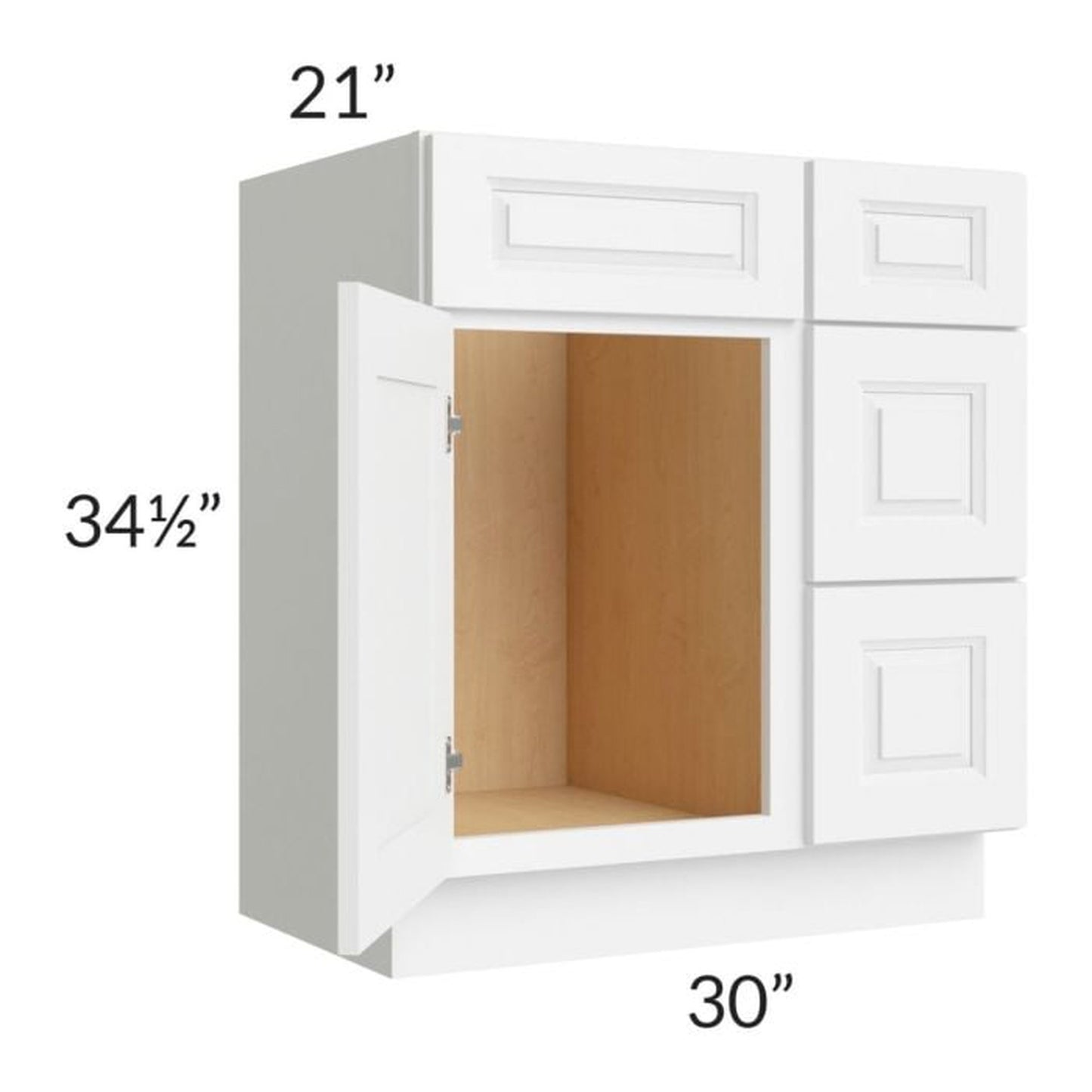 RTA Lakewood White 30" Vanity Base Cabinet (Drawers on Right) with 1 Decorative End Panel