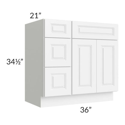 RTA Lakewood White 36" Vanity Base Cabinet (Drawers on Left) with 1 Decorative End Panel