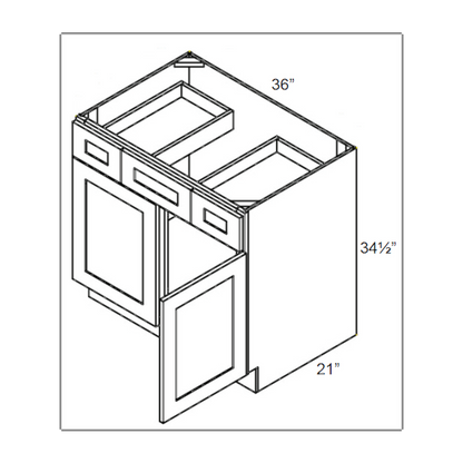 RTA Lakewood White 36" Vanity Base Cabinet with 1 Decorative End Panel