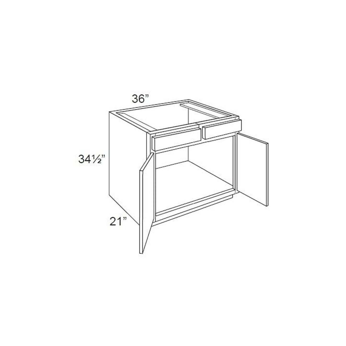 RTA Lakewood White 36" Vanity Base Cabinet with 2-Butt Doors