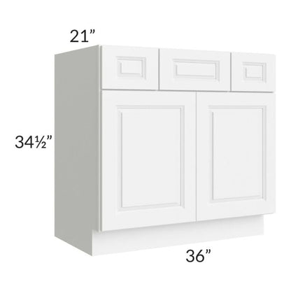 RTA Lakewood White 36" Vanity Base Cabinet with 2 Decorative End Panels