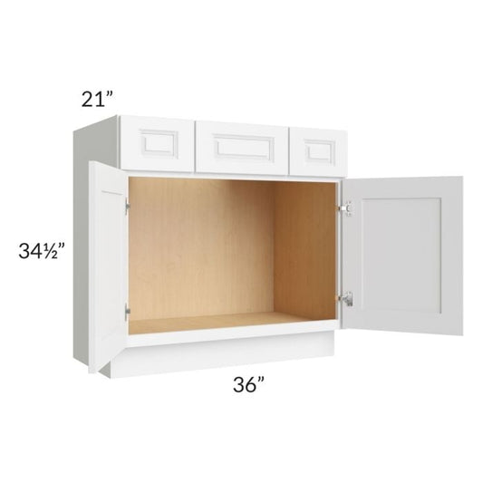RTA Lakewood White 36" Vanity Base Cabinet with 2 Decorative End Panels
