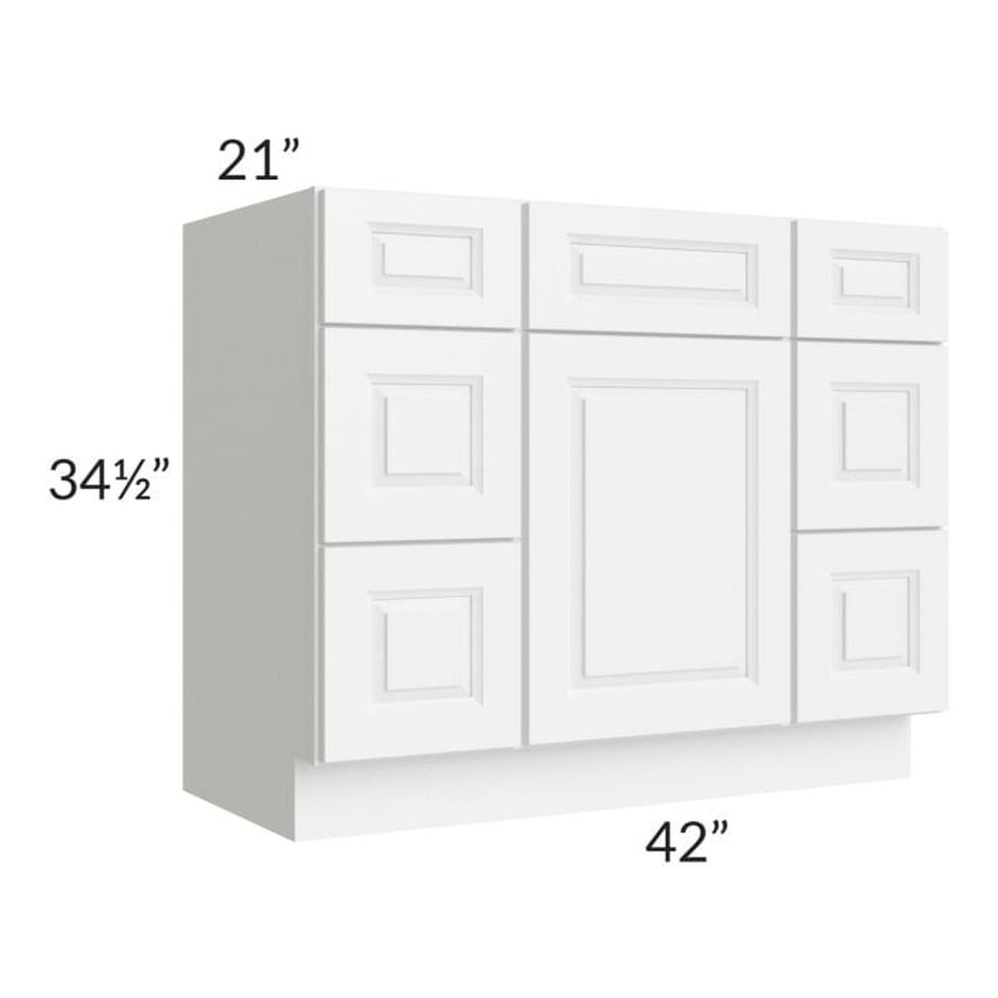 RTA Lakewood White 42" 3-Drawer 1-Door Vanity Base Cabinet