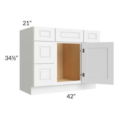 RTA Lakewood White 42" 3-Drawer 1-Door Vanity Base Cabinet