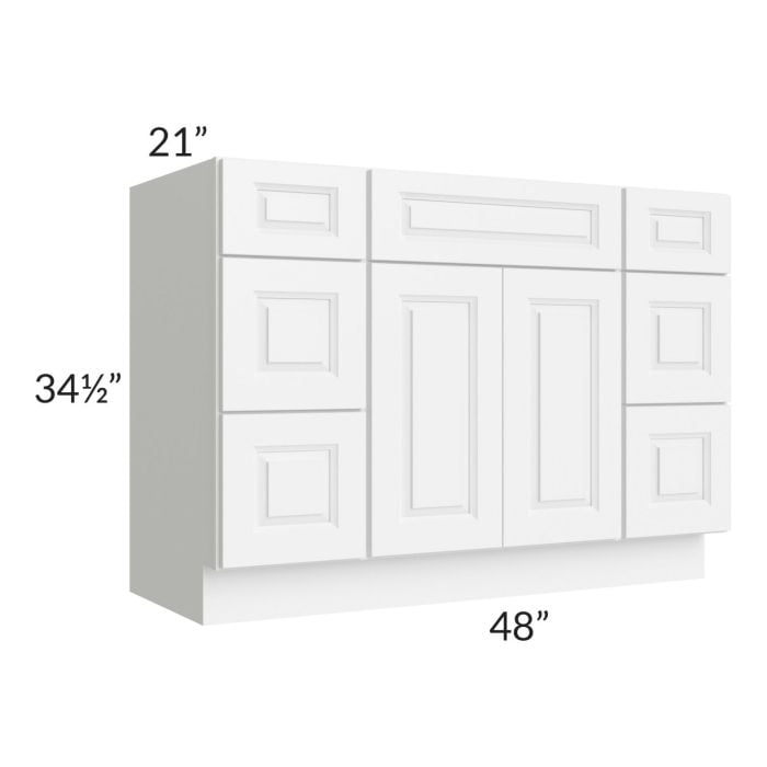 RTA Lakewood White 48" 3-Drawer 2-Door Vanity Base Cabinet